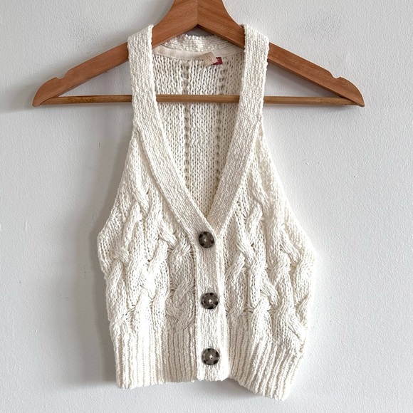 Anthropologie Pilcro Ivory cable knit halter sleeveless sweater vest XXSP - Picture 1 of 7